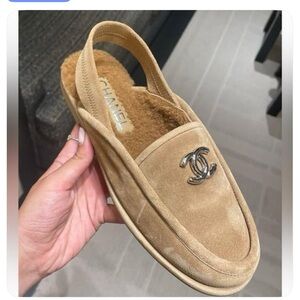 ISO Chanel Tan Suede Slingback Loafers